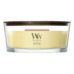 Frontansicht der WoodWick Yuzu & Vetiver Kerze im Glas