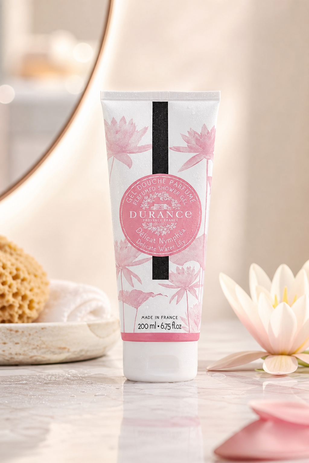 Zarte Seerose Duschgel 200ml in einer stimmungsvollen Anwendungsszene