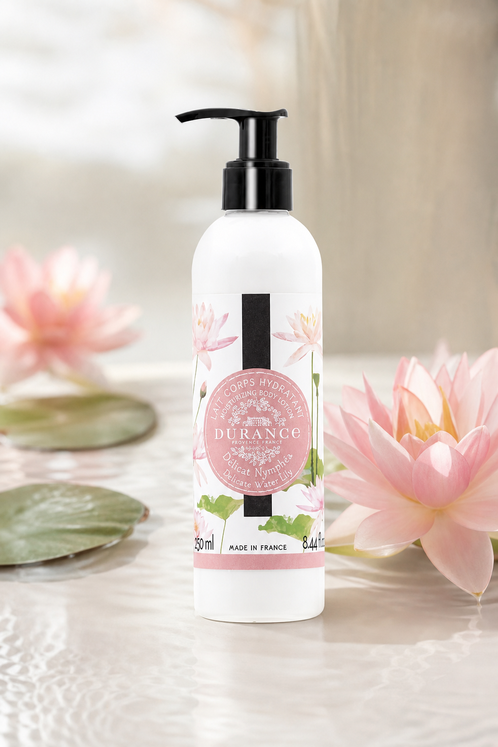 Zarte Seerose Trockenöl 100ml in einer stimmungsvollen Anwendungsszene