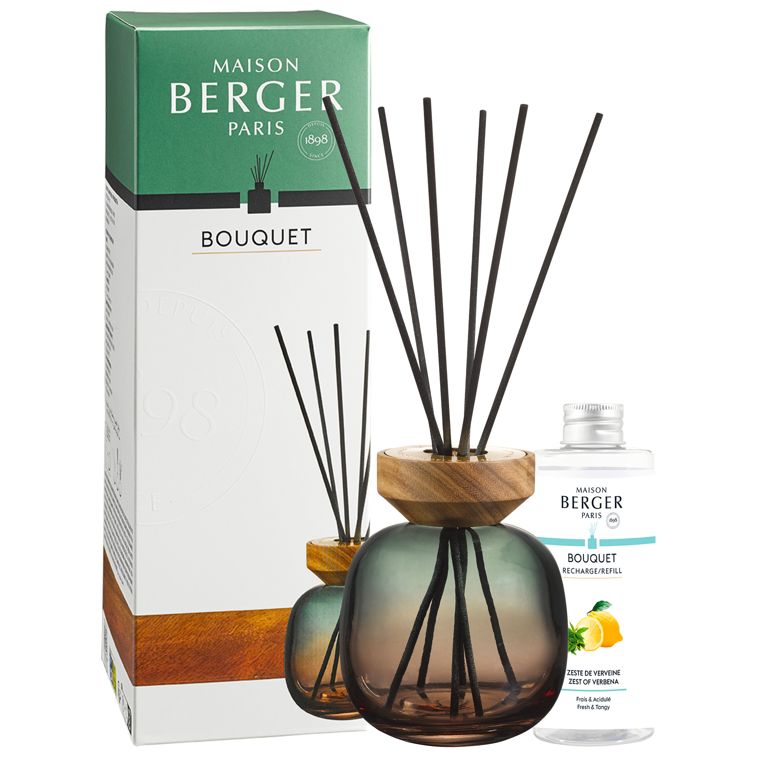 Diffuser-Set mit Nachfüllflasche Raumduft-Diffuser mit Holzaufsatz, Duftstäbchen, Verpackung und Nachfüllflasche