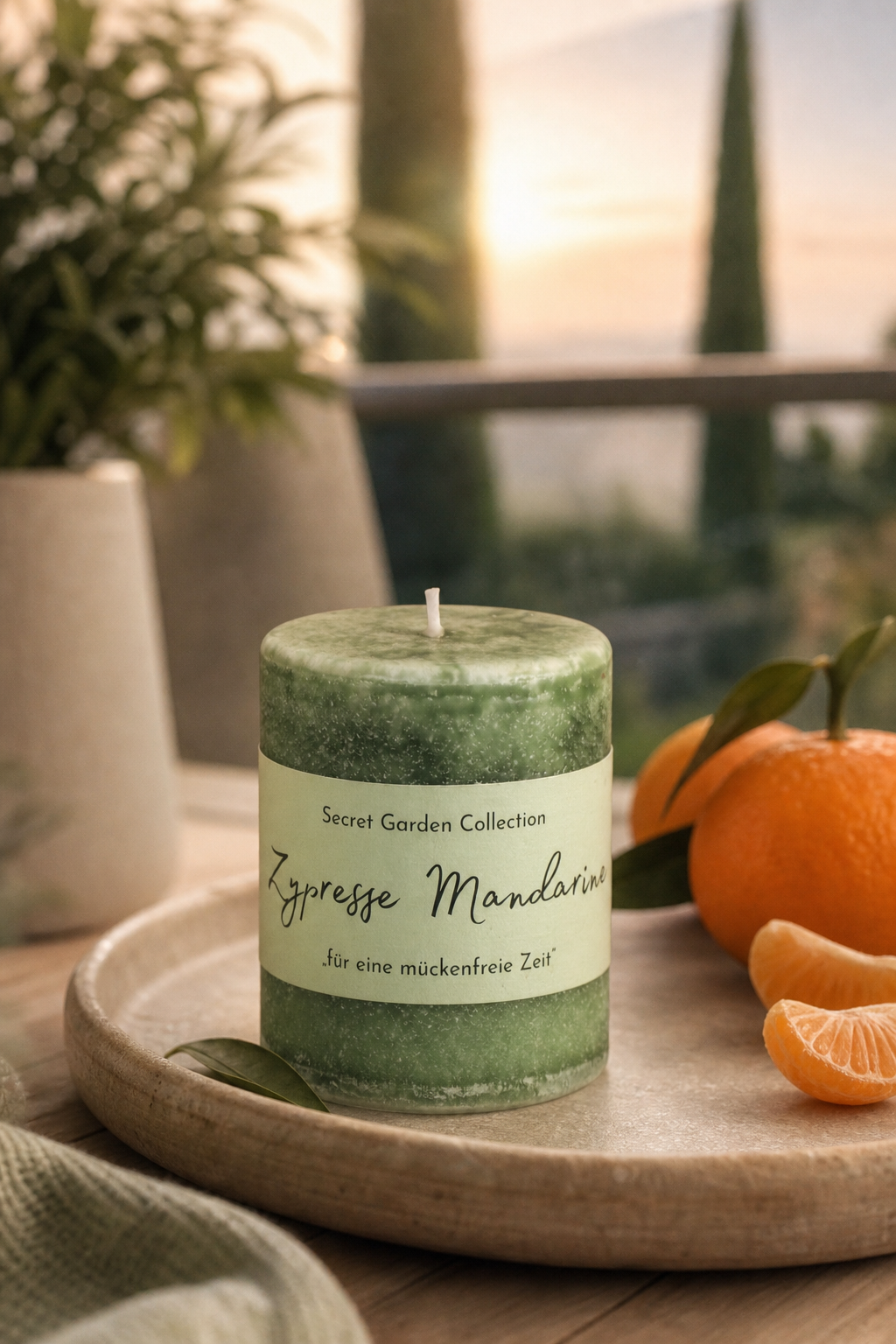 Zypresse & Mandarine Anti-Mücke 250g in einer stimmungsvollen Anwendungsszene