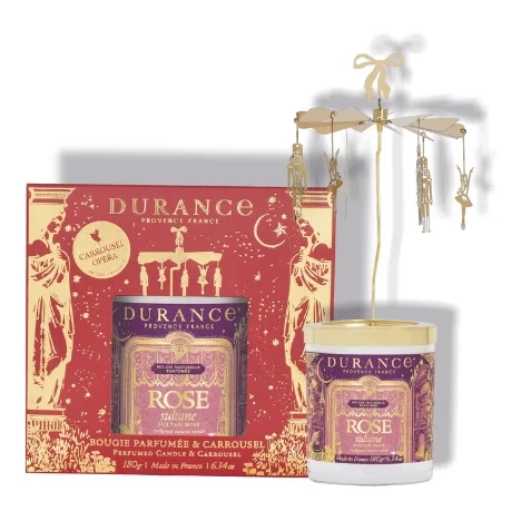 Set mit Karussel und Duftkerze 180gr Edelrose Sultane – Optimiertes Produktbild Duftkerze Edelrose 180g mit Karussell – Hauptansicht