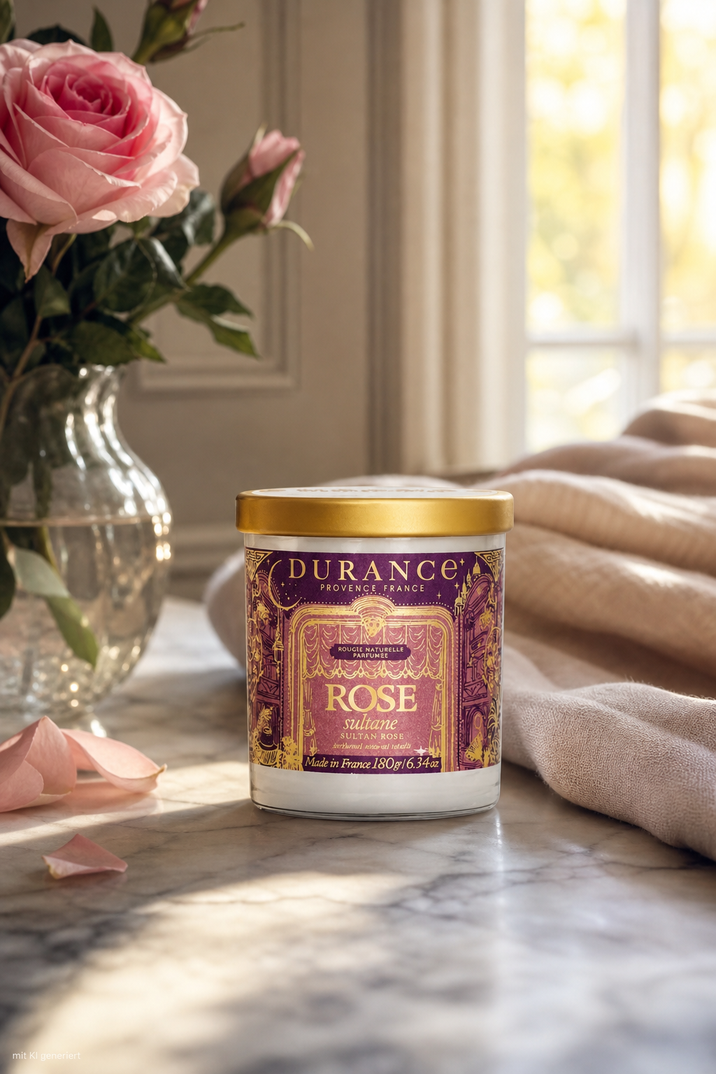 Durance Natürliche Duftkerze Edelrose 180g – Stimmungsbild Durance Natürliche Duftkerze Edelrose 180g – Produktansicht
