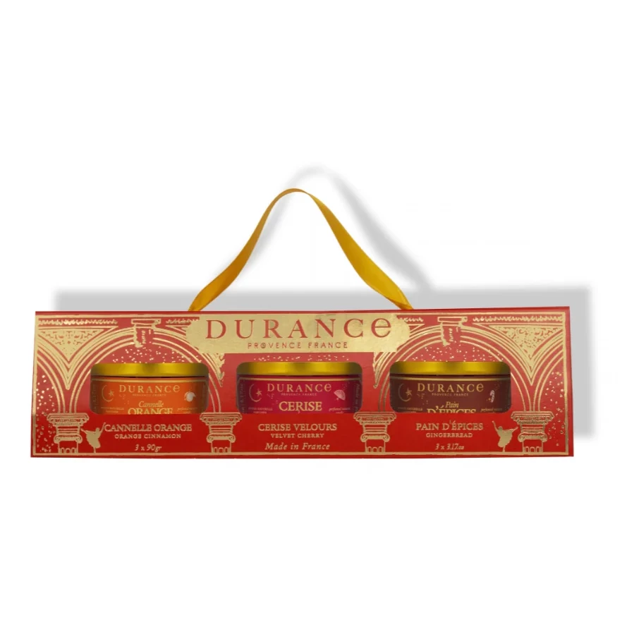 Kerzen-Schatulle 3x90 gr Zimt-Orange - Lebkuchen - Samtige Kirsche – Optimiertes Produktbild Kerzen-Schatulle 3x90 g Zimt-Orange - Lebkuchen – Hauptansicht