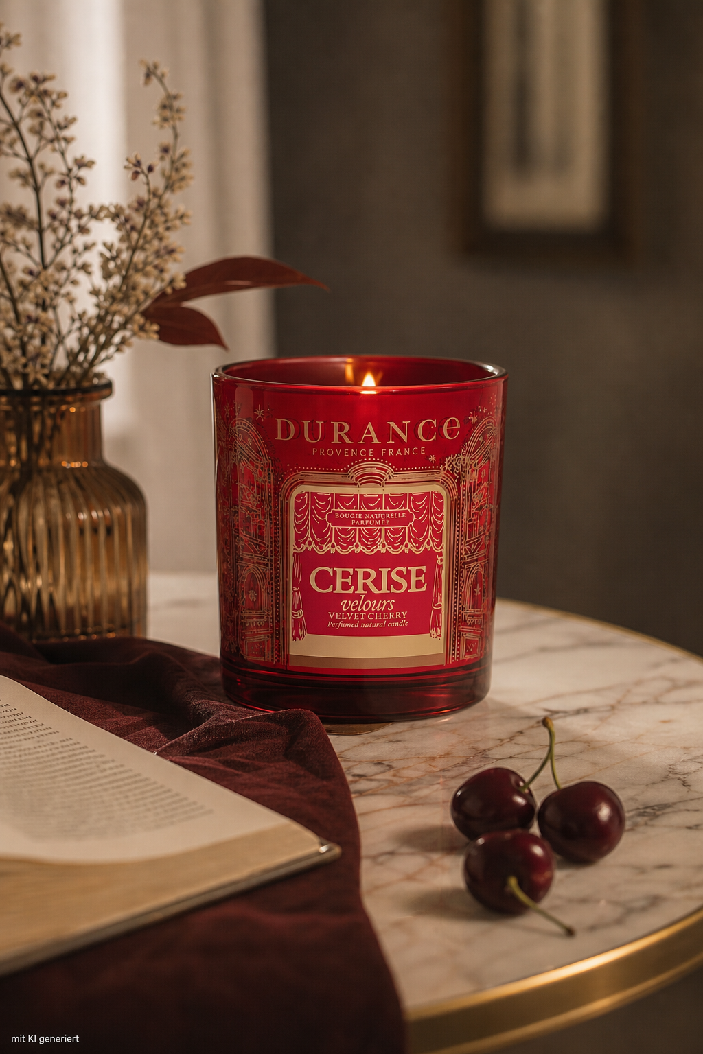 Natürliche Duftkerze 300g Samtige Kirsche von Durance – Stimmungsbild Natürliche Duftkerze 300g Samtige Kirsche von Durance – Produktansicht