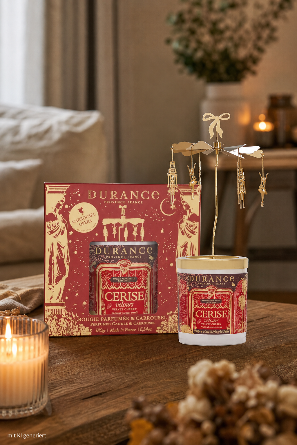 Set mit Karussel und Duftkerze 180gr Samtige Kirsche – Produktansicht