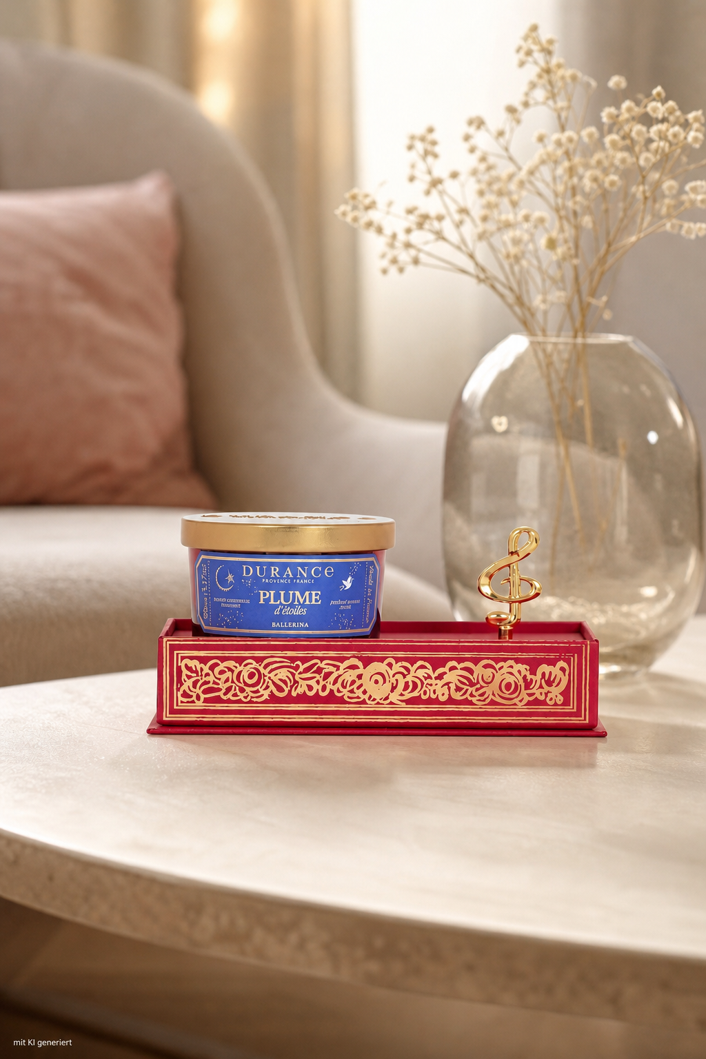 Spieluhr-Set und Duftkerze 90g Sternenfeder von Durance – Stimmungsbild Spieluhr-Set Sternenfeder 90g – Produktansicht