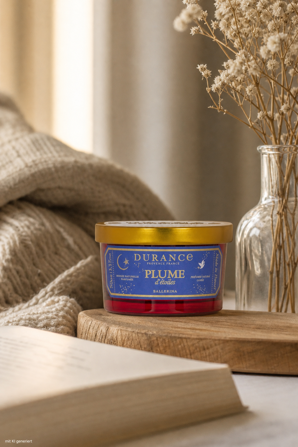 Natürliche Duftkerze Sternenfeder 90g von Durance – Stimmungsbild Sternenfeder Duftkerze 90g – Produktansicht